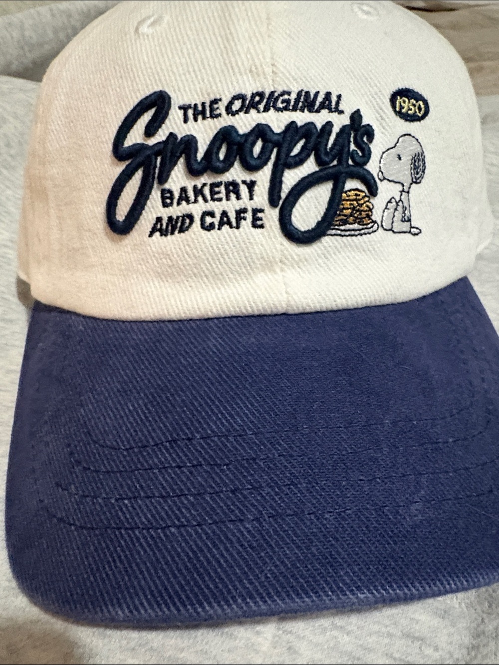 Snoopy's Bakery and Cafe Embroidered Baseball Cap - White & Navy - Picture 2 of 3